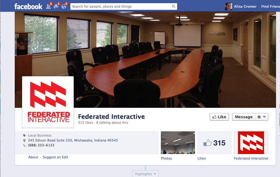Leading by example. The Facebook page for Federated Interactive positions the company as an expert  on social media. 