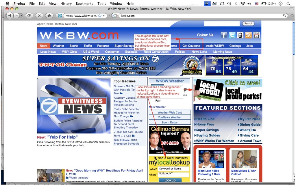 LocalProud's first partner is WKBW television in Buffalo, New York. Your Local Look-up is a related program, search results link back to the coupon site.