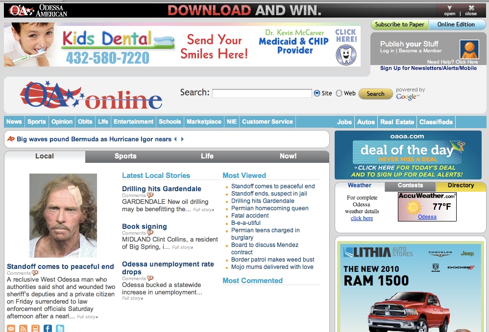 Small market savvy: Oaoa.com hosts a healthy variety of local advertisers
