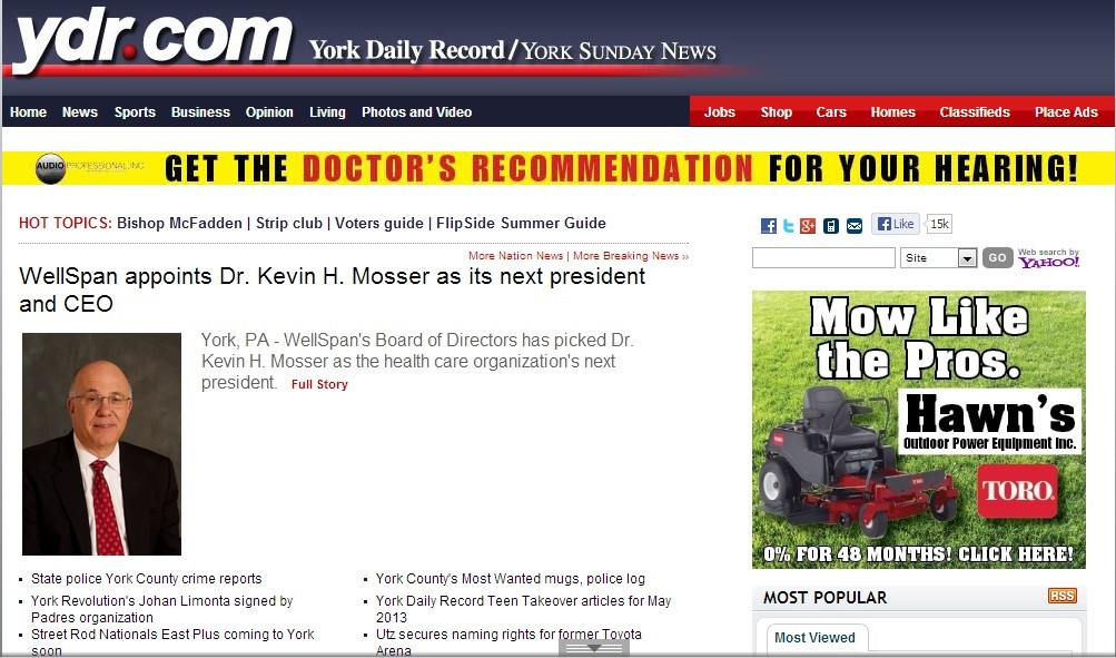 Homepage of the York Daily Record