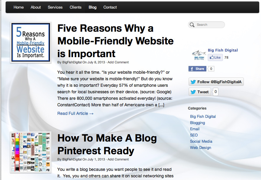 The Big Fish blog on their own site shows their digital and content marketing chops.